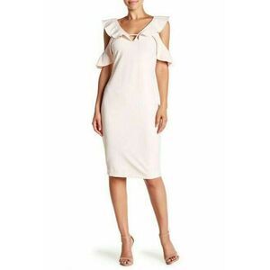 Rachel Roy Women Ruffled Cold Shoulder V-Neckline Sheath Dress Pink Size 2 $241